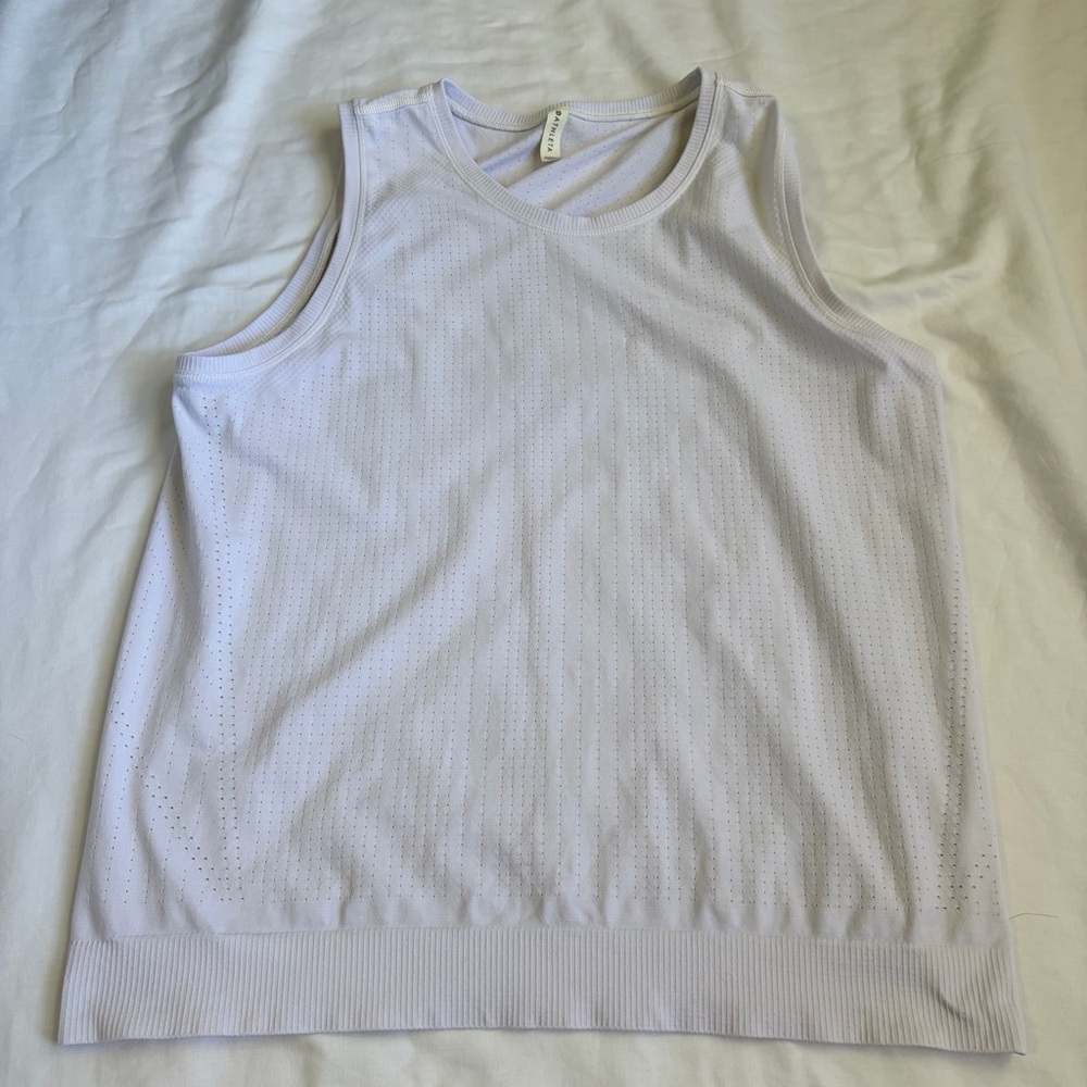 Athleta White Perforated Breathable Tank Top Womens L Athletic Yoga Gym
